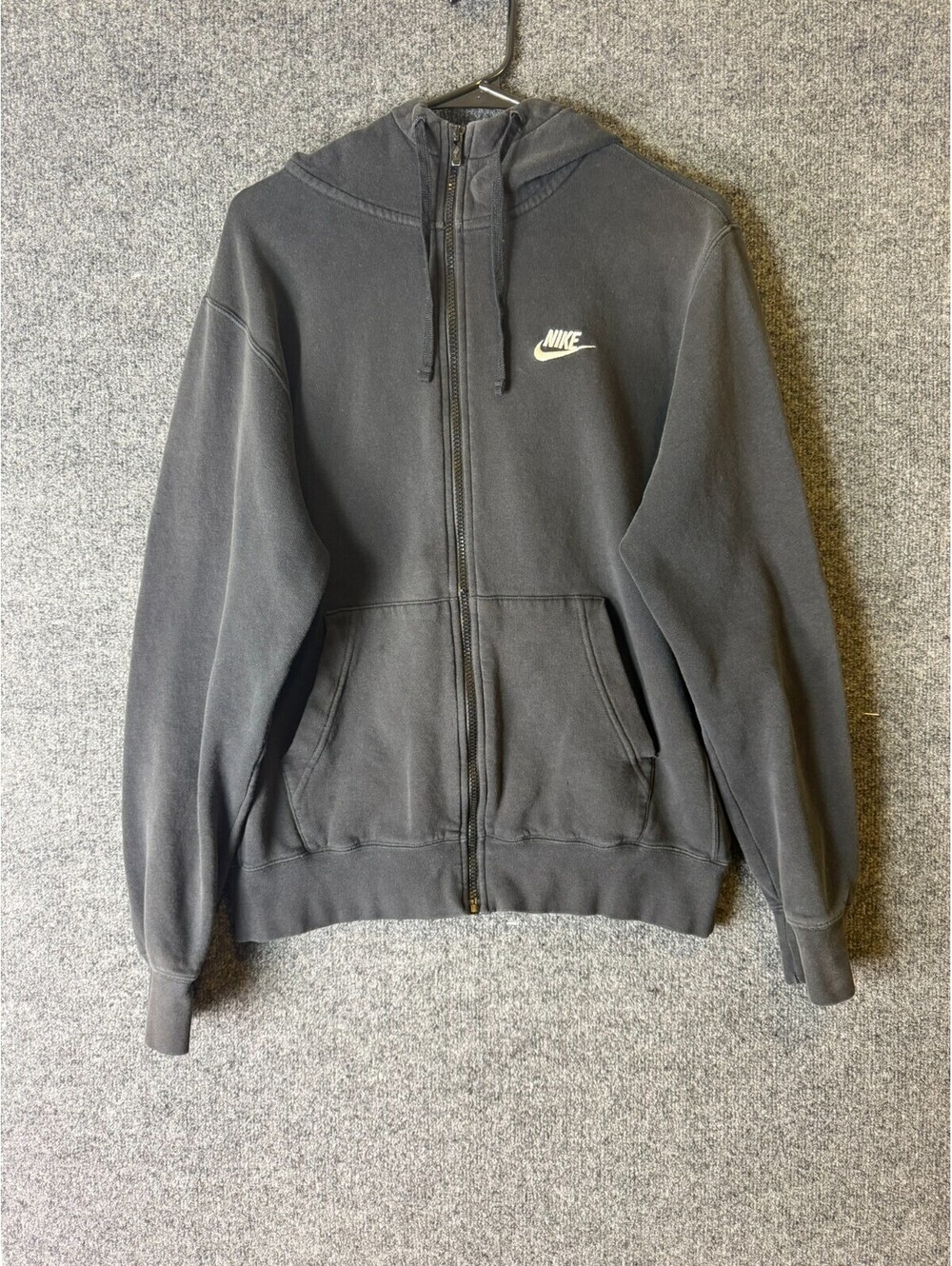 Nike Mens Medium Club Fleece Full Zip Hoodie Jacket Black Faded
